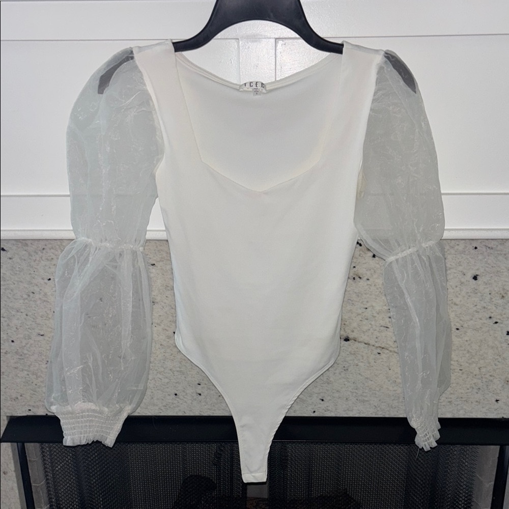 White Sheer Sleeve Bodysuit